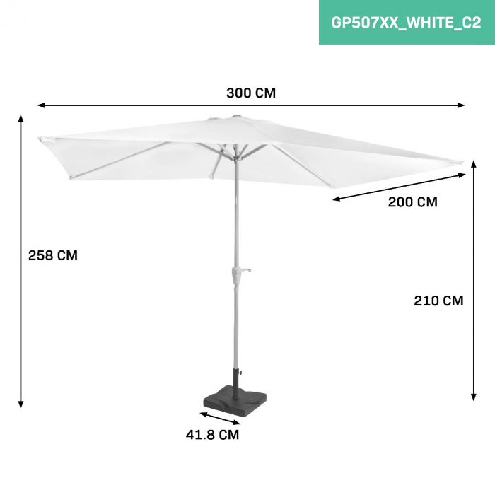 Parasol Rapallo 200x300cm – Premium parasol - White | Incl. concrete base 20 kg