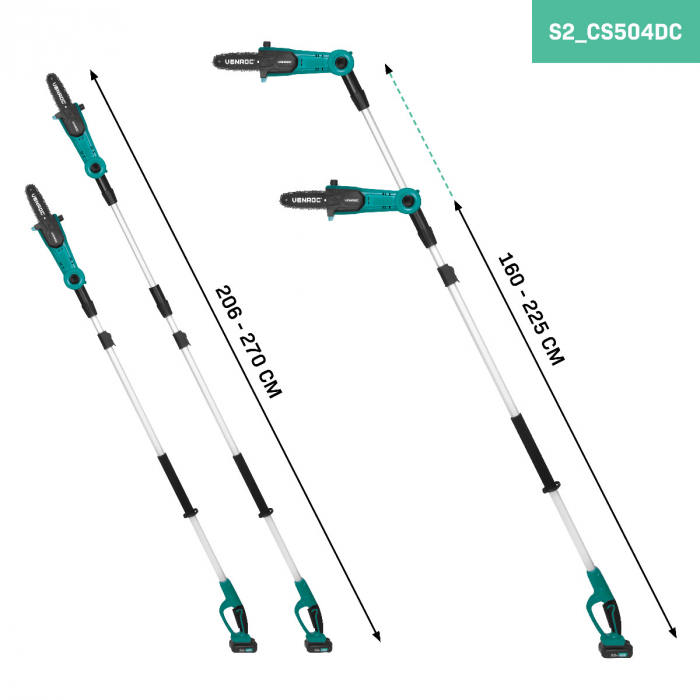 Telescopic chainsaw 20V – 2.0Ah - 200 up to 260 cm. | Incl. 2 batteries and quick charger