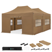 Party Tent - 6x4.5 m - Premium Easy-Up Party Tent | Set incl. 2x Tent, Sidewalls and Connection Kit - Beige