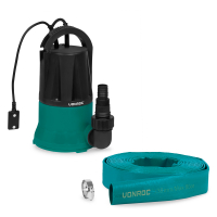 Submersible Pump 400W – 6000l/h – Flat-suction pump – up to 1mm | Complete set incl. 10m layflat hose